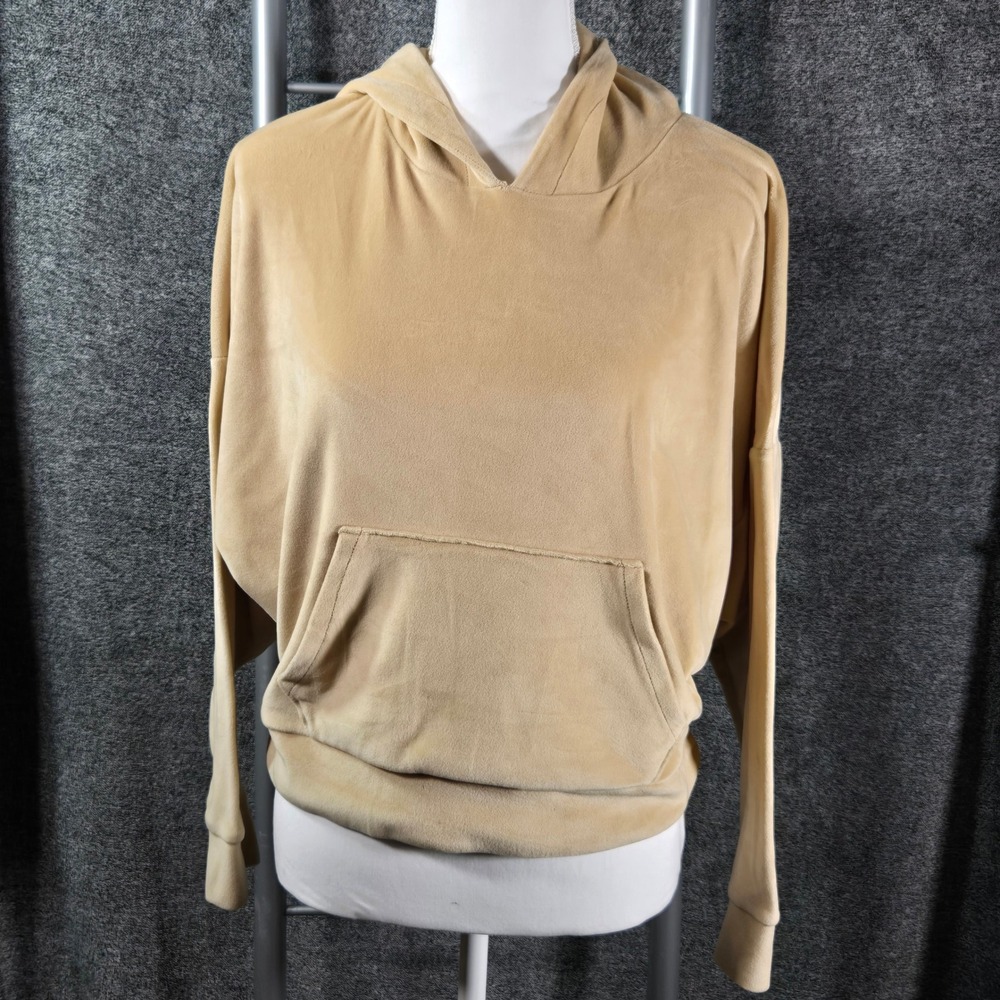American Eagle Tan Velour Pullover Hoodie Dropped Shoulder XS Beige